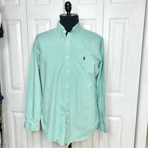 Ralph Lauren classic fit mini check 💯% cotton button up shirt, sleeve 34/35